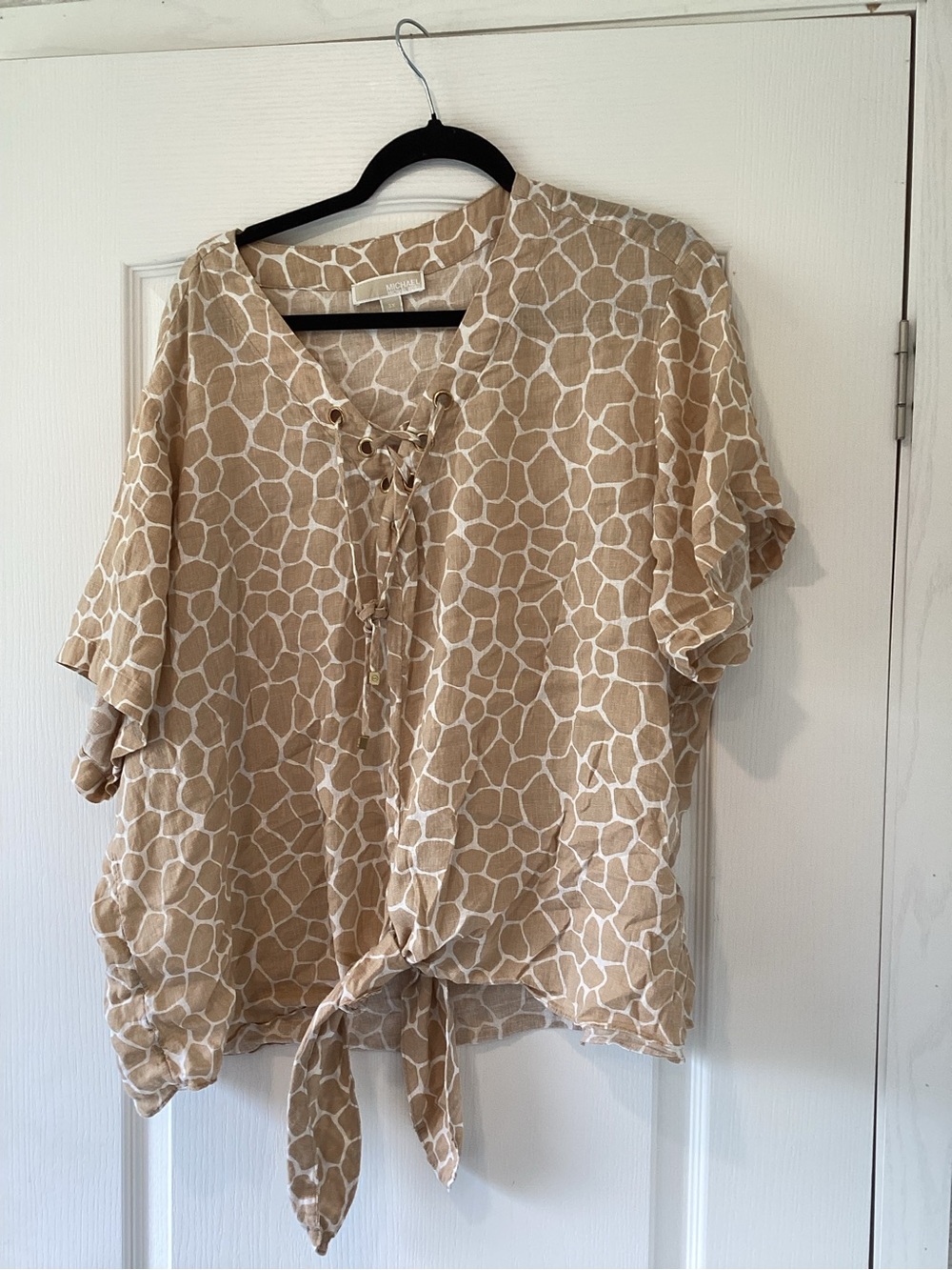 MICHAEL Michael Kors Beige Giraffe-Print Tie Hem Top 3XL EUC